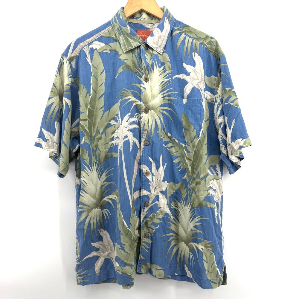 TOMMY BAHAMA Hawaiian 100% Silk Hawaiian Tropical Surf Shirt - Men's Large